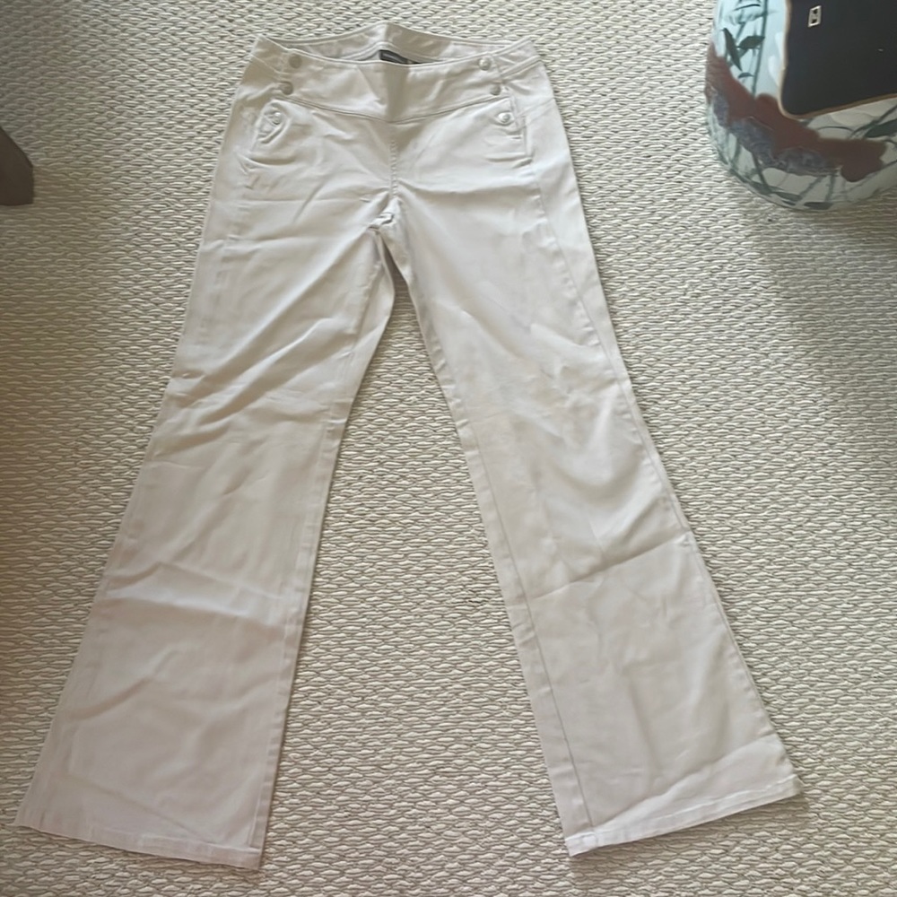 Express Jeans Tan Cream Pants with Buttons Down the Waist Line Low Rise